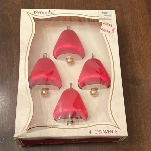 Vintage pyramid Red satin bell Holiday Ornaments - Picture 1 of 3
